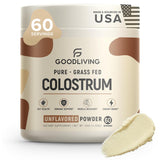 GoodLiving Grass Fed Colostrum Powder for Immune Support, Gut Health, Muscle Support & Wellness - Grass Fed Colostrum for Women & Men, Natural IgG Pure Whole Colostrum, Unflavored, 60 Servings