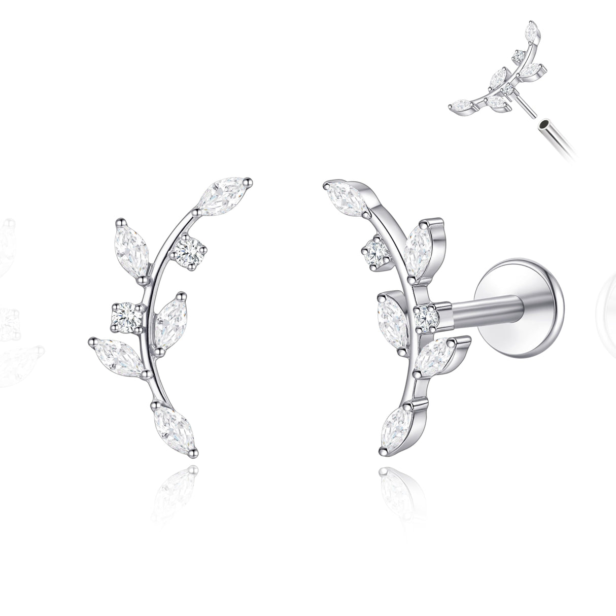 limerencia ASTM F136 Threadless Push in Titanium Earrings,Hypoallergenic Flat Back Cubic Zirconia G23 18G 6mm 8mm Body Piercing Studs for Cartilage Helix Tragus Conch(a pair)