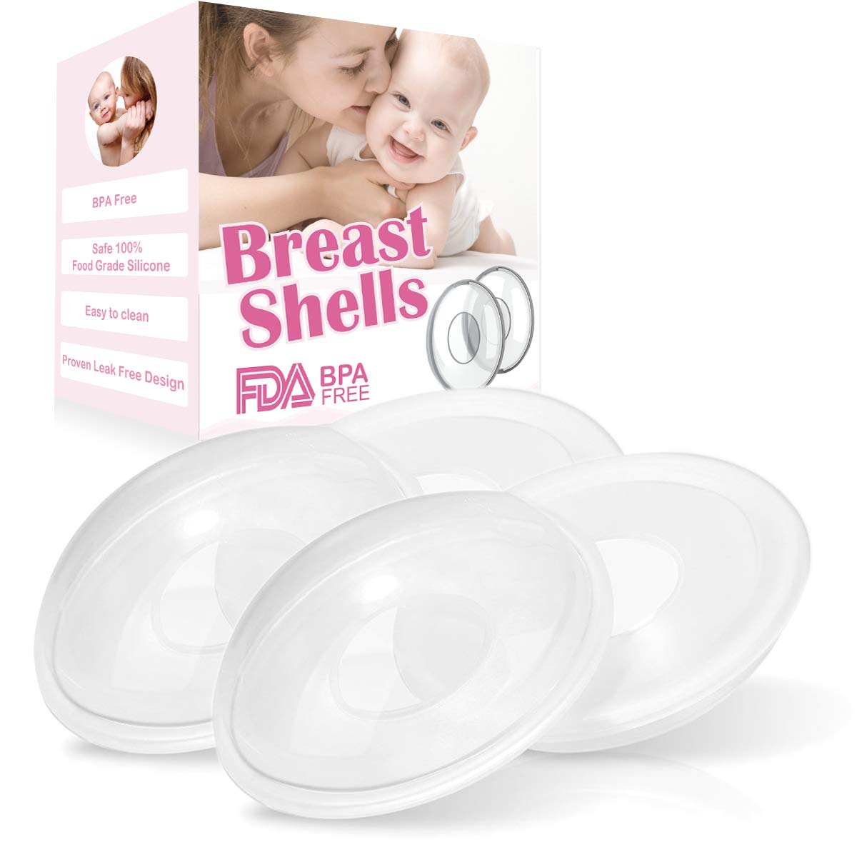 YIYEE Breast Shells Milk Saver for Breastfeeding, 4 Pack BPA Free Breast Shield Nursing Cups Protect Sore Nipples Breast Milk Collection Shells