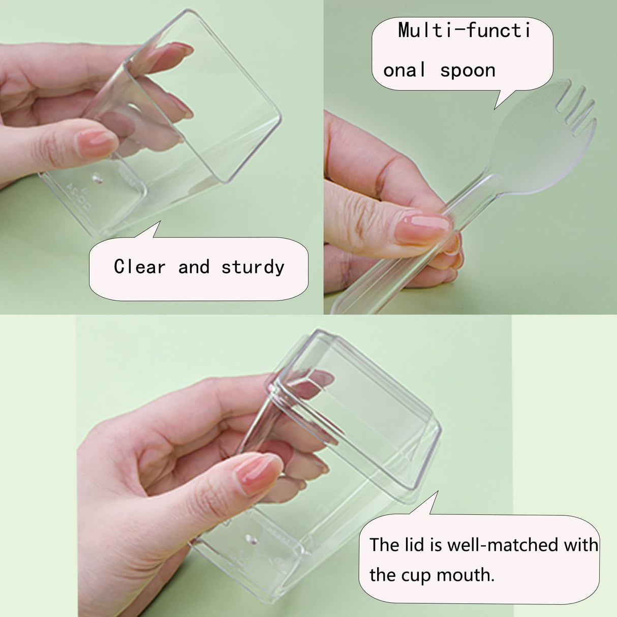 Toowood 100pcs Clear Dessert Cups with Lids and Spoons, 5.4oz Mini Dessert Cups Reusable Square Parfait Cup for Party Appertizer, Christmas