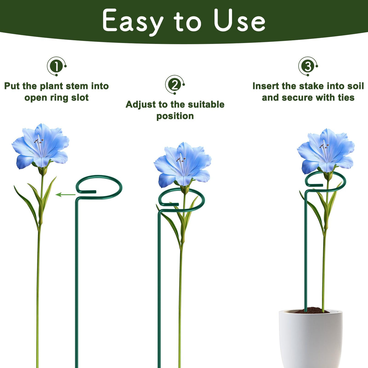 FEED GARDEN 36 Inch 12 Pack Plant Support Stakes, Metal Garden Flower Stakes and Supports for Outdoor Plants, Plant Stem Support with 24 Twist Ties for Amaryllis Lily Rose Peony Tomatoes Gladiolus