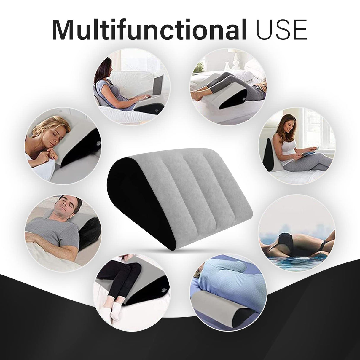 Portable Wedge Pillow Inflatable Cushion - Body Positioners Lightweight Wedge Pillow for Sleeping, Leg Elevation, Use in Bed, Travel, Camping, Fast Inflating Deflation (Grey)