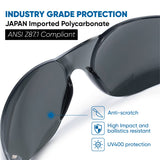 amoolo Tinted Safety Glasses Bulk of 24, Protective Safety Sunglasses, Dark Smoke Lenses for UV Protection, ANSI Z87.1 Impact Resistant Eye Protection for Work, Lab, Construction