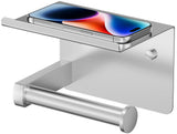 FORIOUS Toilet Paper Holder with Shelf, Adhesive or Screw Wall Mount Toilet Roll Holder for Bathroom, Rustproof 304 Stainless Steel Commercial Toilet Tissue Holder with Storage, Brushed Nickel