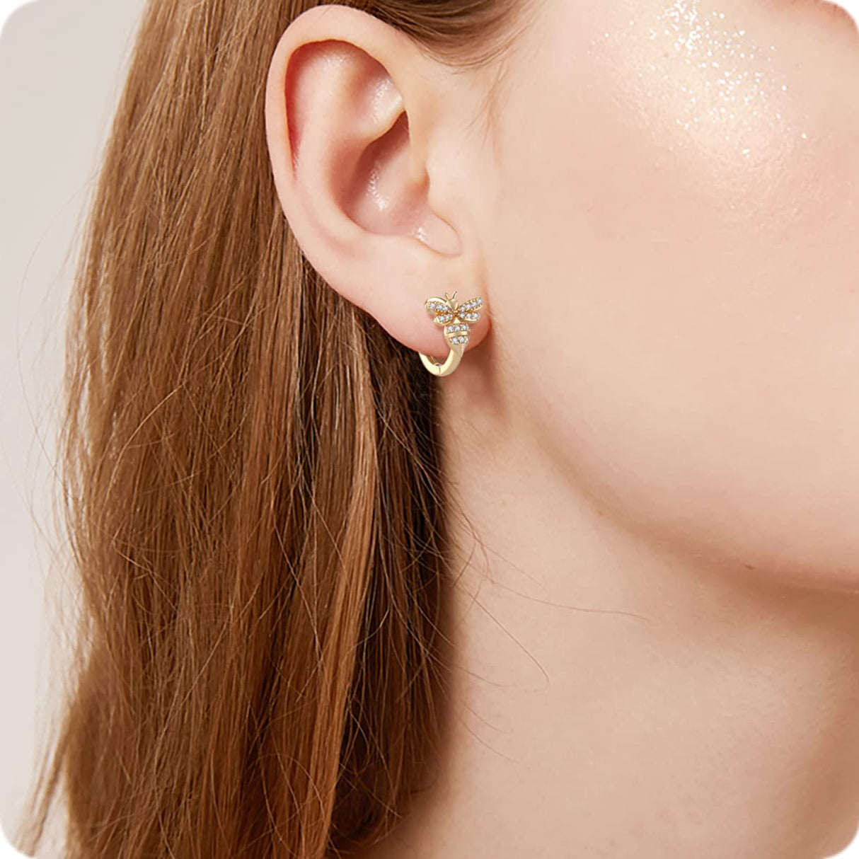 18K Gold Bee Earrings for Women, Hypoallergenic Stud with Cubic Zirconia, Hoop Earrings for Women, Gold/Silver Colors
