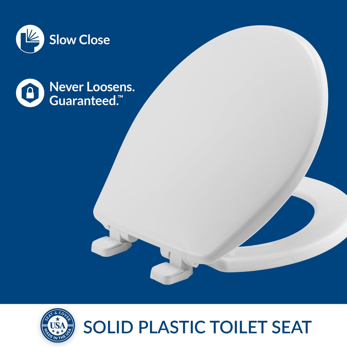 Mayfair Caswell Modern Slow Close Toilet Seat, Durable Plastic Seat, Made in USA, Round, White