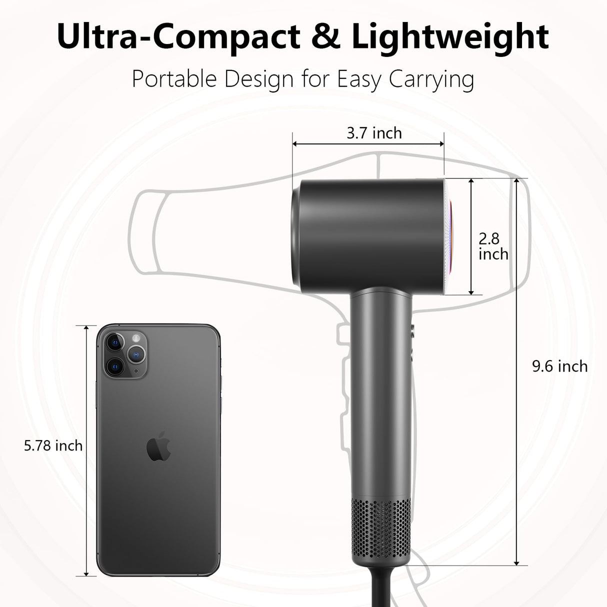 Hair Dryer, 160000 RPM Professional High-Speed Blow Dryer 2 Billion Negative Ionic Care Hair Dryer (Black Gray)