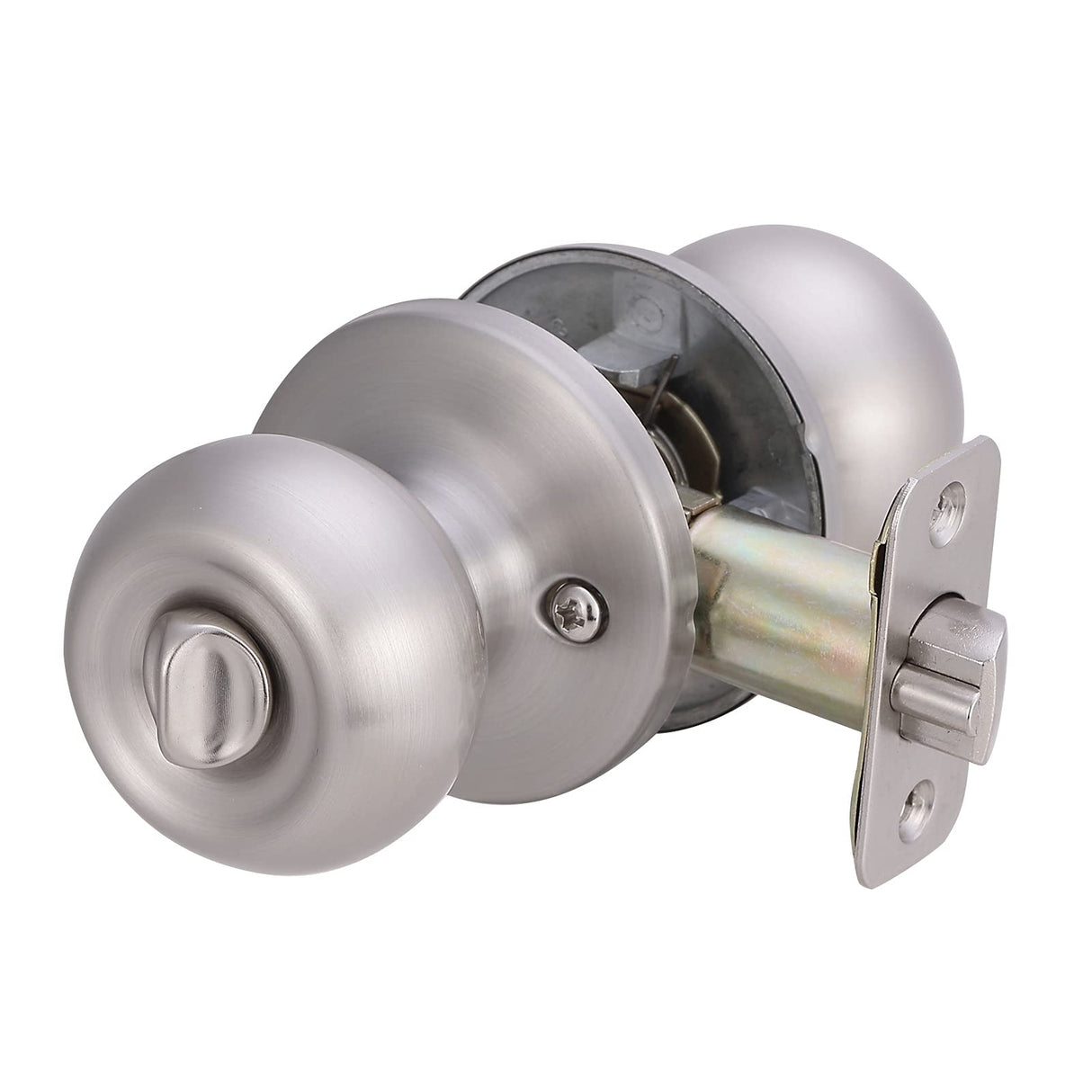 Amazon Basics Exterior Door Knob With Lock, Coastal, Easy to Install, 2 Keys, Satin Nickel