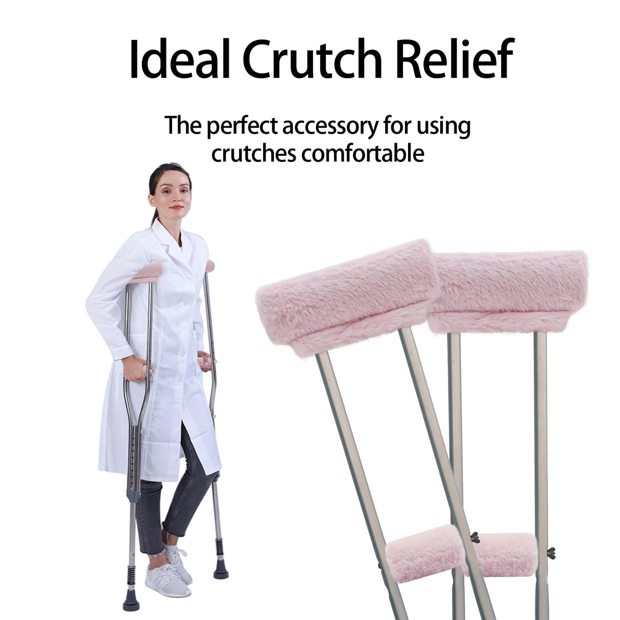 SPRING SEAON Crutches Padding Universal Crutch Pads for Armpits and Hand Grips Pads for Crutches Underarm Crutch Cushions Fluffy Crutch Covers Machine Washable (Pink)