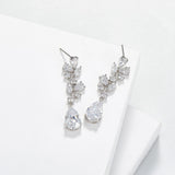 SWEETV Bridal Wedding Earrings for Brides Bridesmaides-Marquise Teardrop Earrings for Women, Cubic Zirconia Drop and Dangle Earrings for Prom or Pageant,Jewelry, Silver