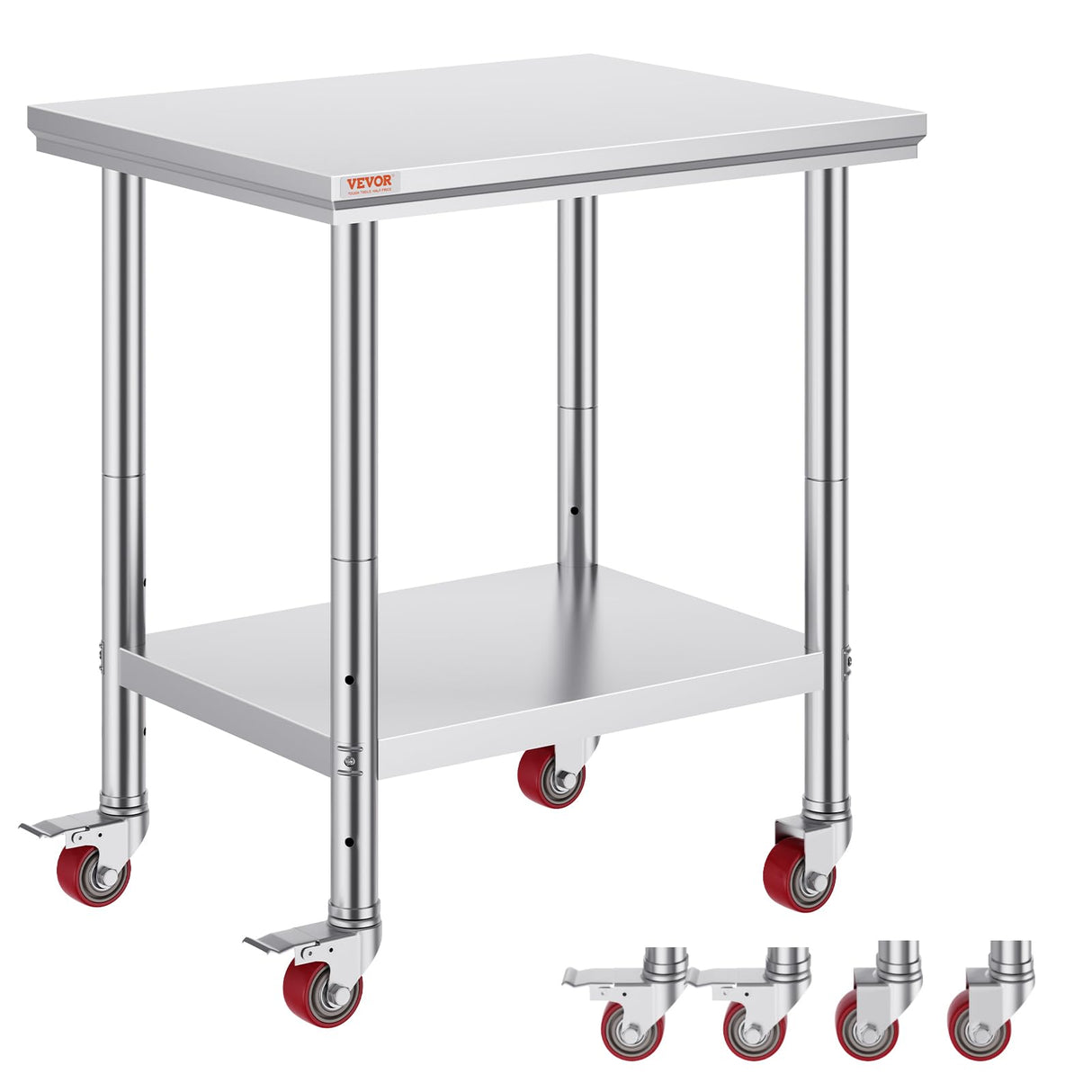 Mophorn Stainless Steel Work Table with Wheels 24 x 30 x 32 Inch Prep Table with 4 Casters Heavy Duty Work Table for Commercial Kitchen Restaurant Business, Silver and Black