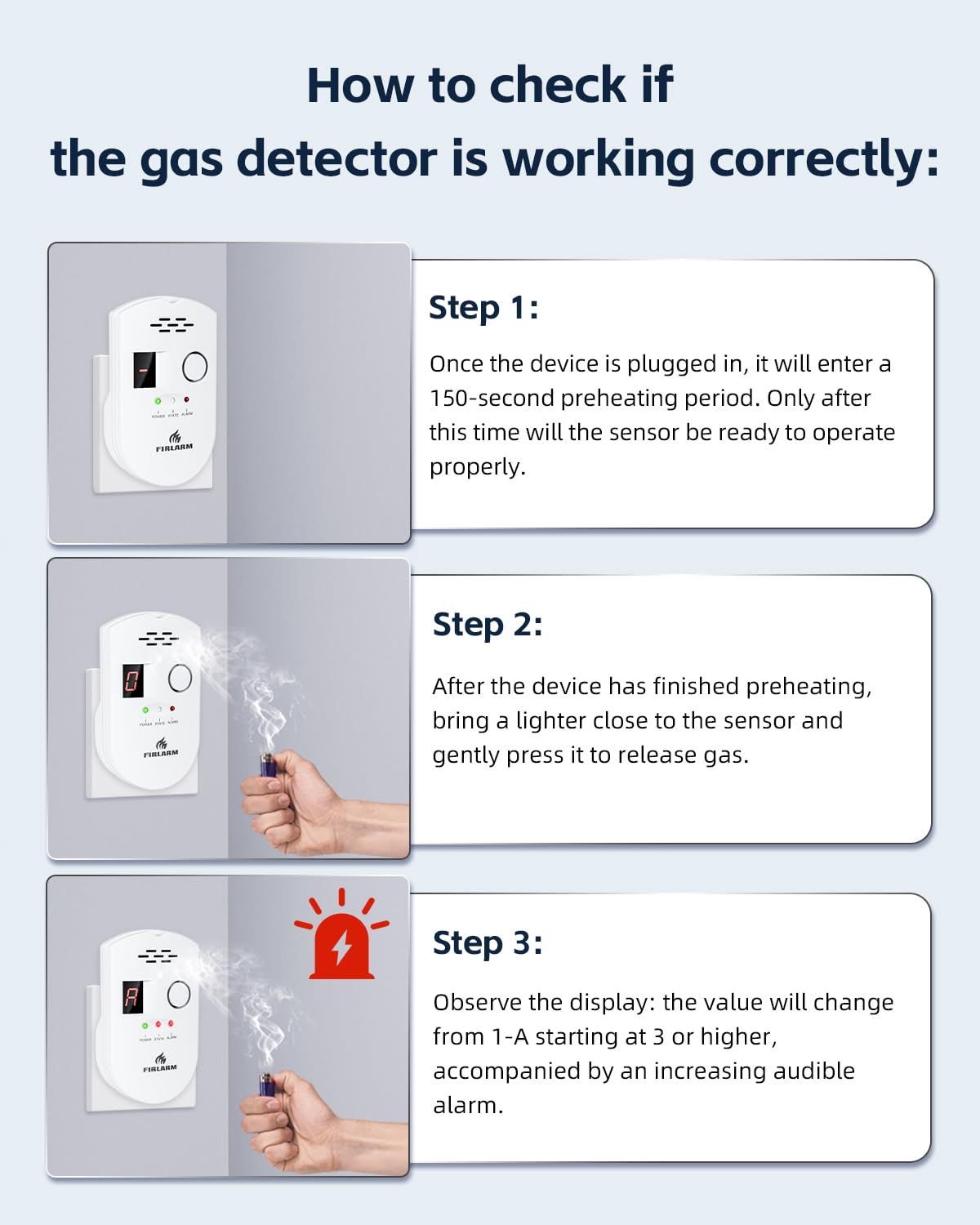Firlarm Natural Gas Detector, Plug-in Gas Leak Detector for Home, Propane Leak Alarm for RV and Kitchen, with LED Digital Display
