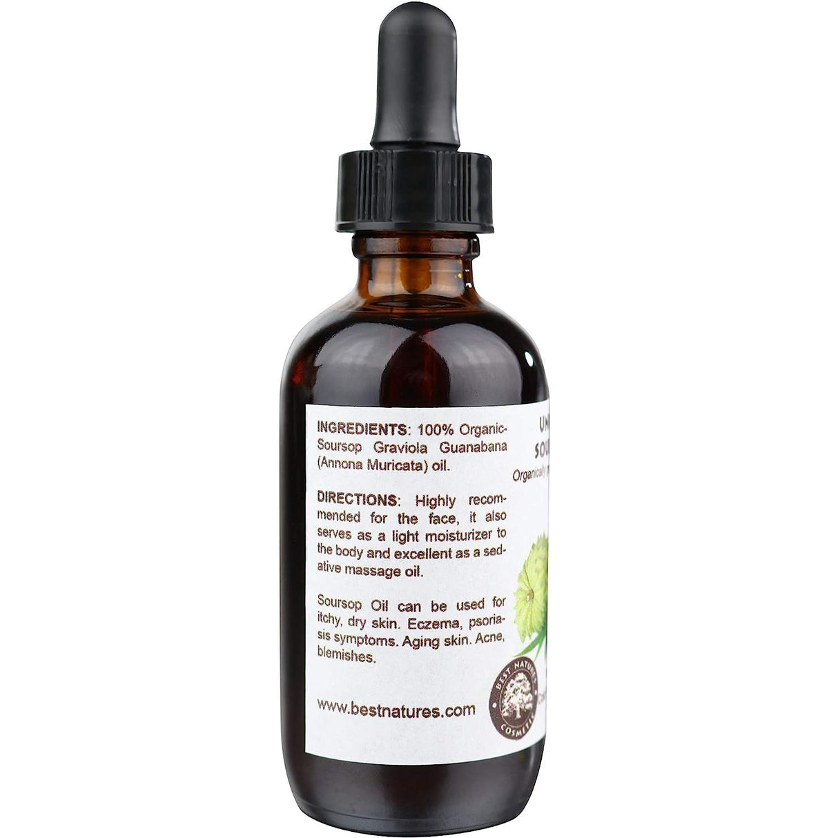 Best Nature's Cosmetics Virgin Soursop Graviola Guanabana Oil (Organic, Undiluted, Cold Pressed, Unrefined) 4 oz / 120 ml – Natural Moisturizer for Dry and Damaged Skin.