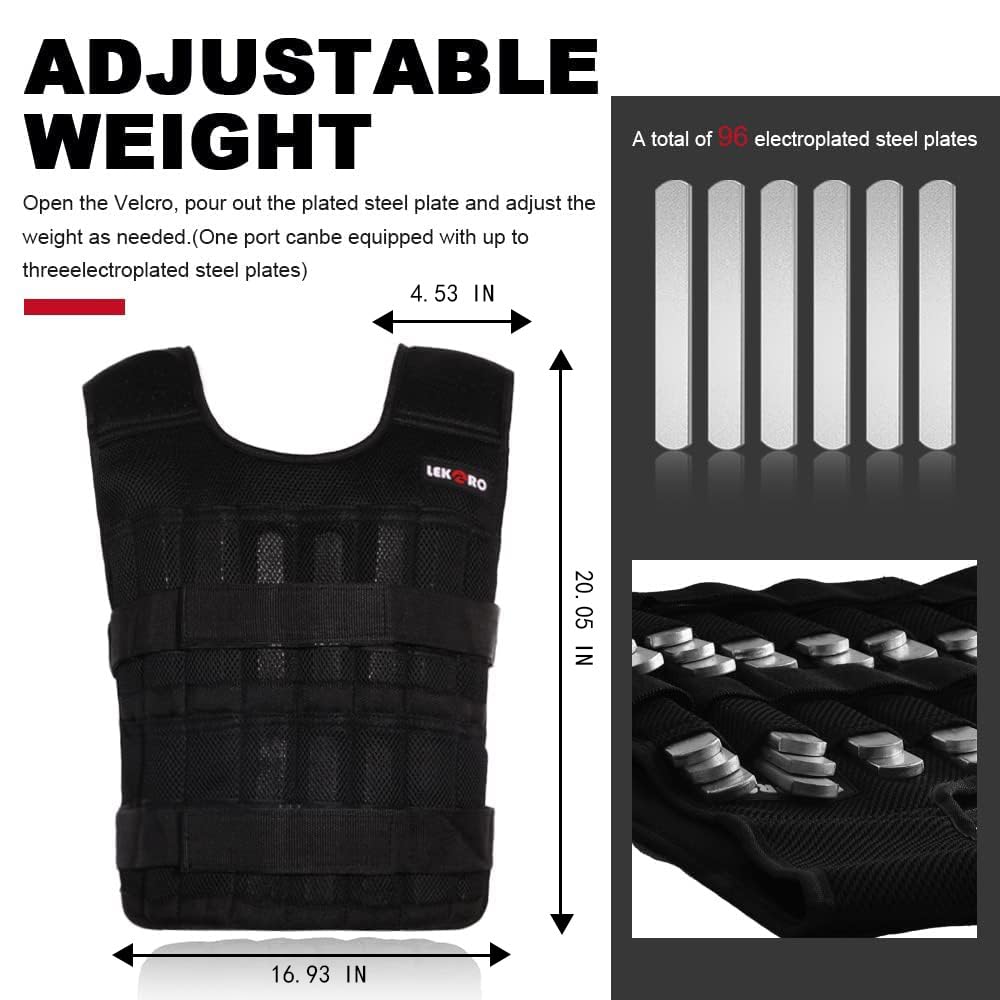 Adjustable Weighted Vest 44LB Workout Weight Vest Training Fitness Weighted Jacket for Men Women (Included 96 Steel Plates Weights)