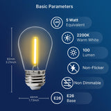 FLSNT 24 Pack LED S14 Replacement Light Bulbs, Shatterproof Waterproof 1W Outdoor String Light Bulbs, E26 Regular Base, 2200K Warm White, CRI80, Non-Dimmable