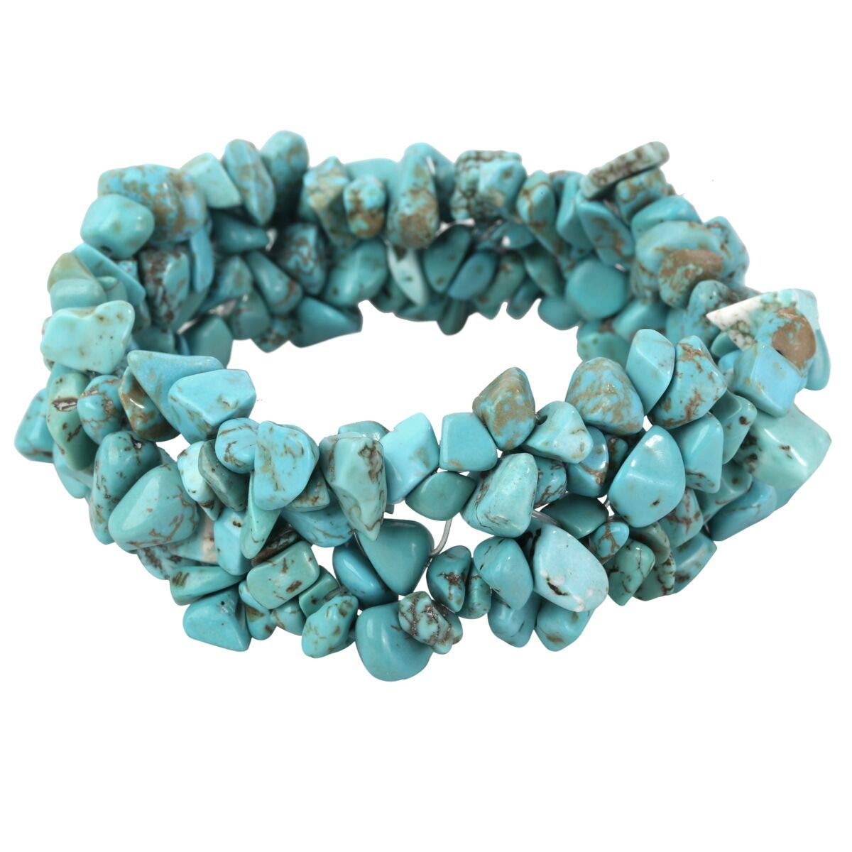 YACQ Turquoise Stretch Cuff Bracelet 5 Layer Braided Chunky Chakra bracelet Handmade Jewelry for Women Girlfriends Wife 7.5"