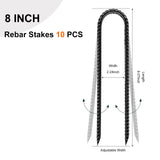 8 Inch 10 Pack Rebar Stakes U Shaped, Heavy Duty Galvanized Ground Anchor Stakes for Fence, Tent, Trampoline, and Yard Decorations