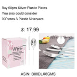 WDF 60pcs Silver Plastic Plates-Baroque White &Silver Plates for Upscale Parties &Wedding-including 30Plastic Dinner Plate 10.25inch, 30 Salad Plate 7.5inch for Christmas