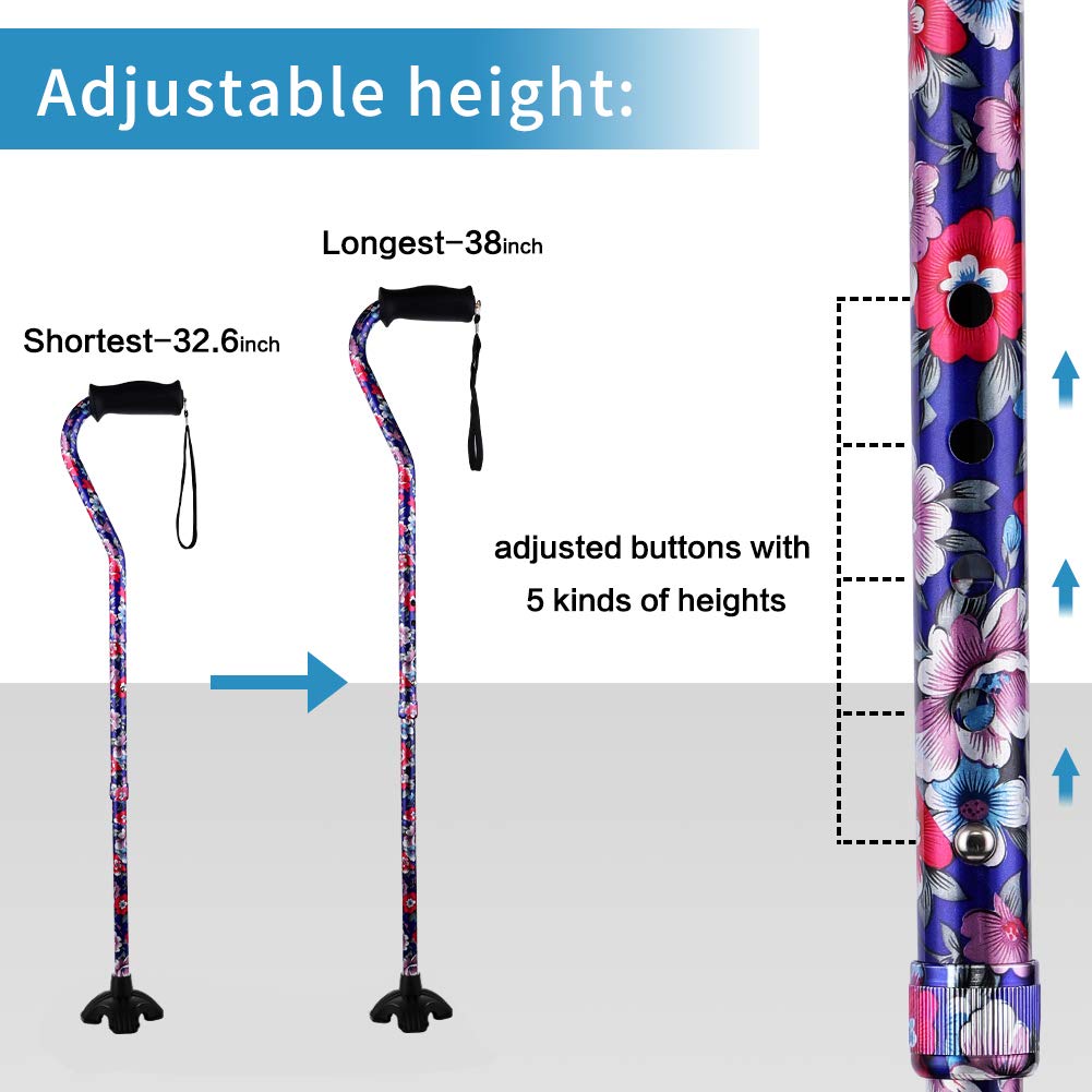 LIXIANG Adjustable Walking Stick for Men and Women, Folding Cane, Soft Sponge Offset Handle, Light Weight, Suitable for Arthritis Patients, Elderly and Disabled Ladies Canes for Walking