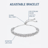 LeCalla 925 Sterling Silver Byzantine Bracelet Jewelry | Italian Sliding Bolo Chain Bracelet for Women