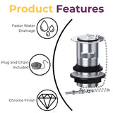 Chrome Basin Sink Traditional Waste | Plug & Ball Chain | Slotted Drain Waste | Bathroom Waste