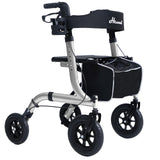Henmnii Rollator Walker for Seniors, Lightweight Foldable All Terrain Rolling Walker with seat, Aluminum Walkers with 10 inch Rubber Wheels, Handles and Backrest for Seniors and Adult