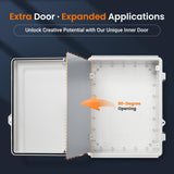 QILIPSU Waterproof Junction Box IP67 Outdoor Plastic Electrical Project Enclosure Weatherproof with Inner Door, Mounting Plate, Wall Brackets, Hinged Grey Cover 16.1"x12.2"x7.1" -D