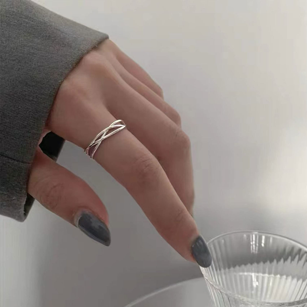 OOOPEL Sterling Silver Adjustable Ring S925 Silver Rings for Women Cubic Zirconia Twist Love Knot Dainty Ring Silver Minimalist Open Finger Rings Silver Thumb Sterling Silver Ring