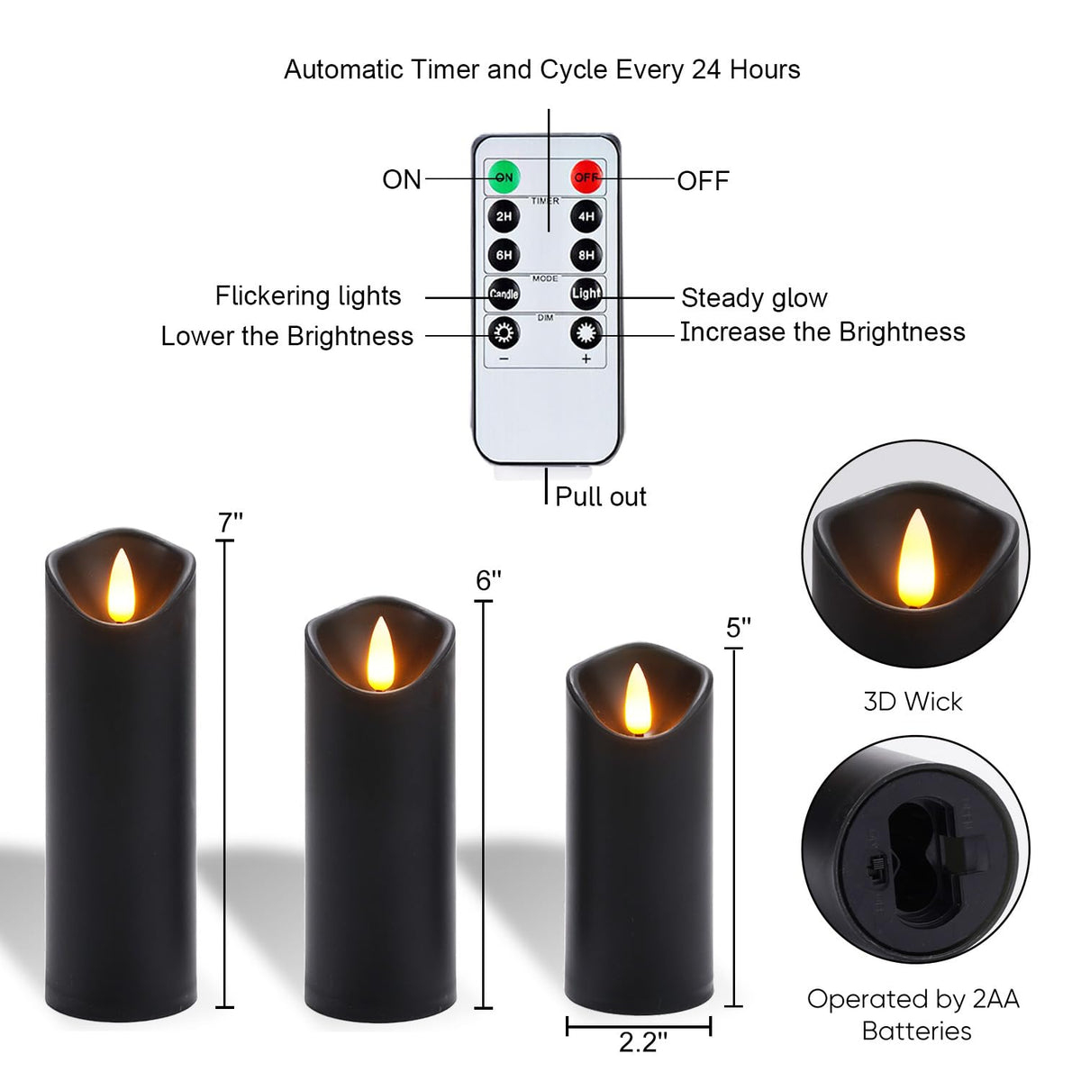 Homemory Black Halloween Flameless LED Pillar Candles, Remote Timer, 9 Pack