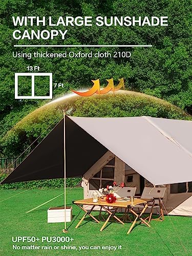 Inflatable Camping Tent, 2/4/6/8 Person Glamping Inflatable Tents for Camping, 2025 Update Zipper Door Easy Setup Blow Up Tents Big House with Rainfly&Mosquito Screen, 4 Season