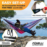 Foxelli Camping Hammock - Lightweight Portable Hammock, Easy Setup with Tree-Friendly Ropes & Steel Carabiners, Heavy Duty Parachute Nylon for Indoors and Outdoors