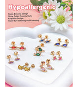 Ngiftey 8 Pairs Screw Back Stud Earrings, Gold Plated