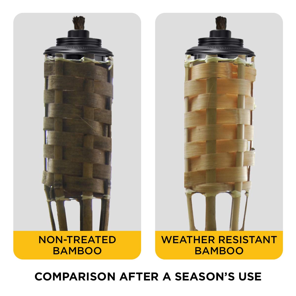 TIKI Bamboo Tiki Torches 12-Pack – Weather-Resistant Outdoor Décor with Easy-Pour Wide-Mouth Canister Refill for Patio, Garden, Backyard, and Parties, 57-Inch Citronella Torches