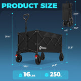 Sekey Collapsible Foldable Wagon with 300lbs Weight Capacity, Heavy Duty Folding Wagon Cart with Big All-Terrain Wheels.Black