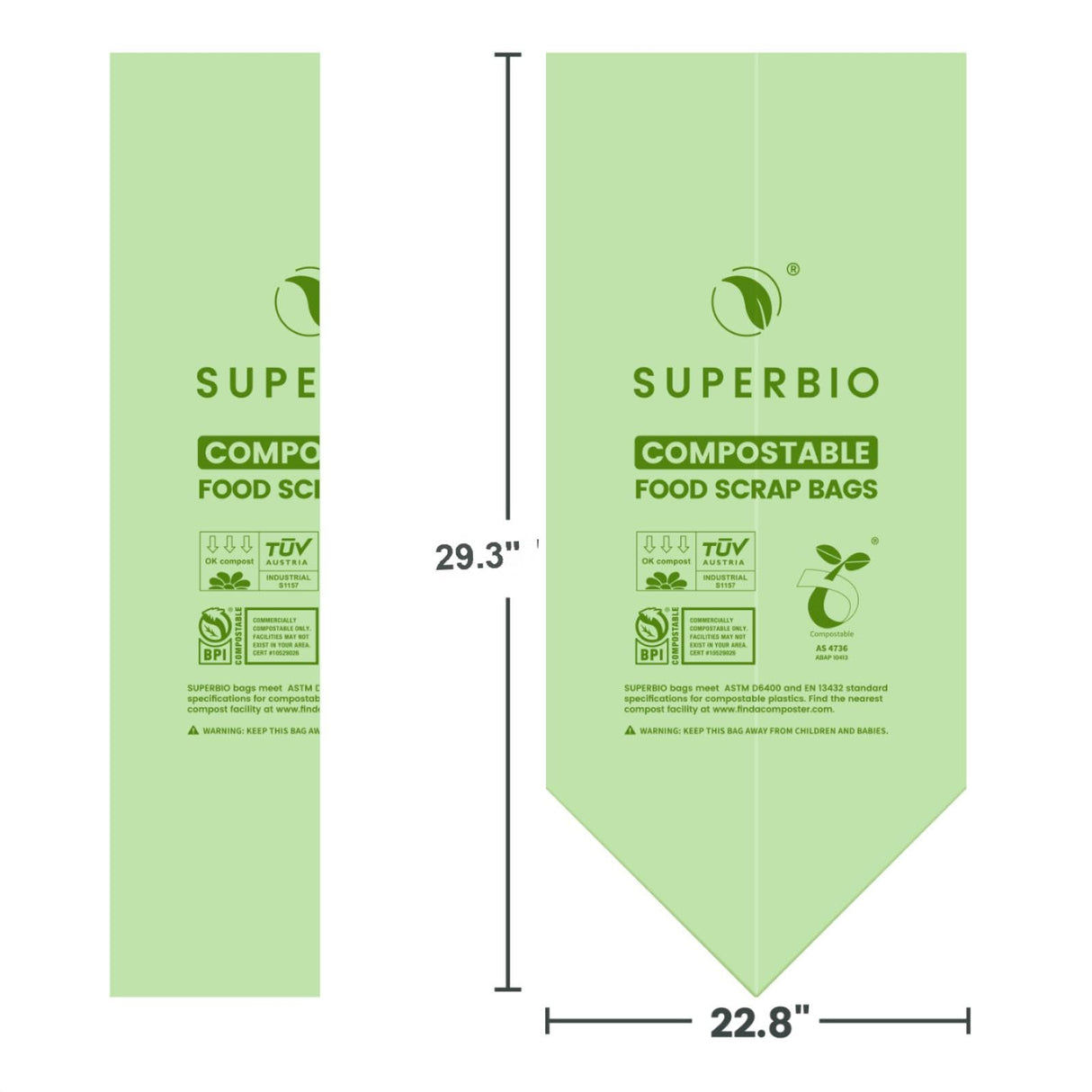 SUPERBIO 13 Gallon Flat Top Compostable Food Waste Bags, 50 Count, 2 Pack, 49.2L, 0.87 Mil, ASTM D6400 BPI and OK compost INDUSTRIAL