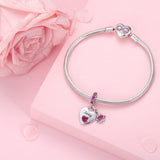Birthstone Dangle Charms: 925 Sterling Silver Heart Bead Charms for Pandora Bracelets and Necklaces, Birthday Mother's Day Christmas Jewelry Gifts For Women (July)