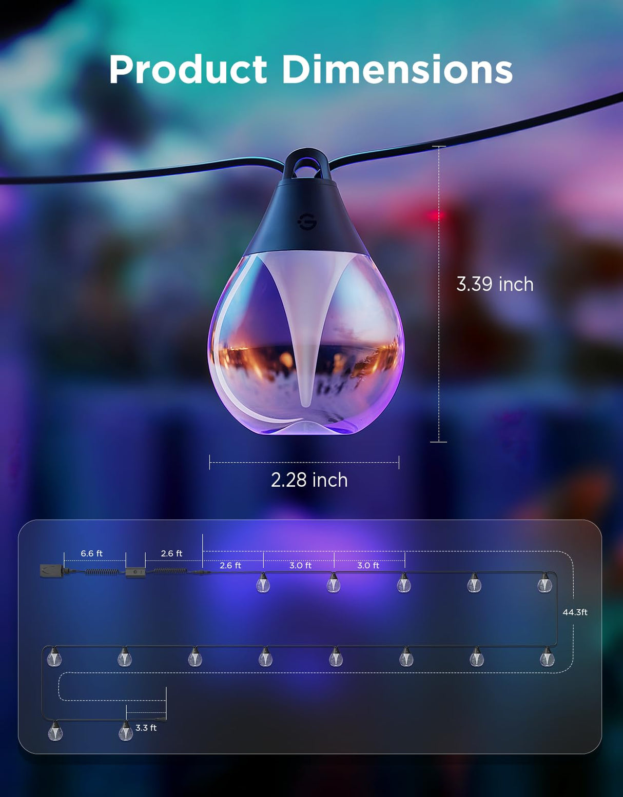 Govee Clear Bulb Outdoor String Lights, 48ft RGBWIC Dimmable Patio & Backyard Lights with 15 LED Bulbs, 111 Modes, IP67 Waterproof & Shatterproof, Works with Alexa, Google & Matter