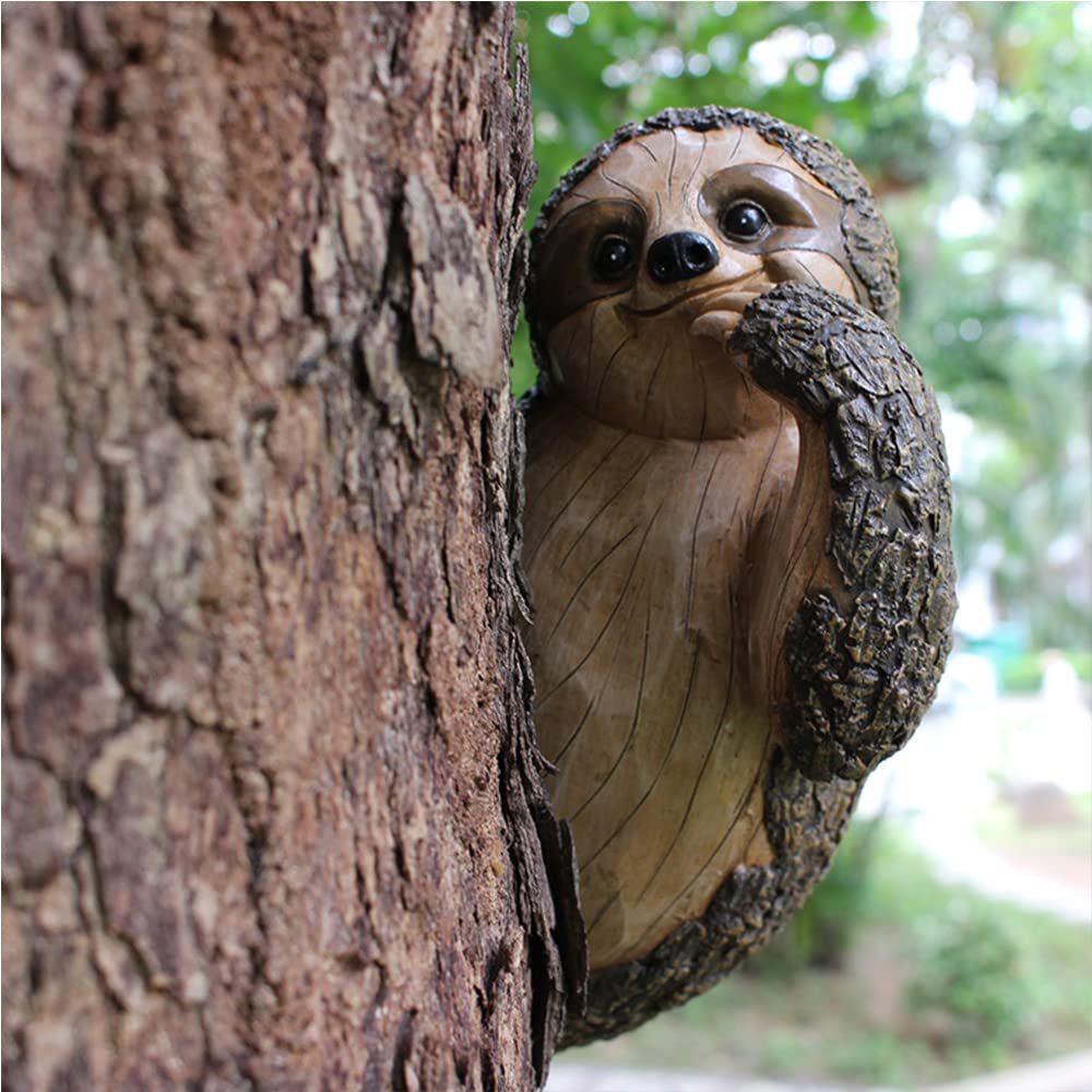 Colomix Sloth Tree Hugger, Spring Outdoor Yard Decorations, Resin Garden Sculpture Ornament, Tree Peeker Statue, Garden Decor Sloth Gift for Housewarming, Handmade with Details, Durable & Waterproof