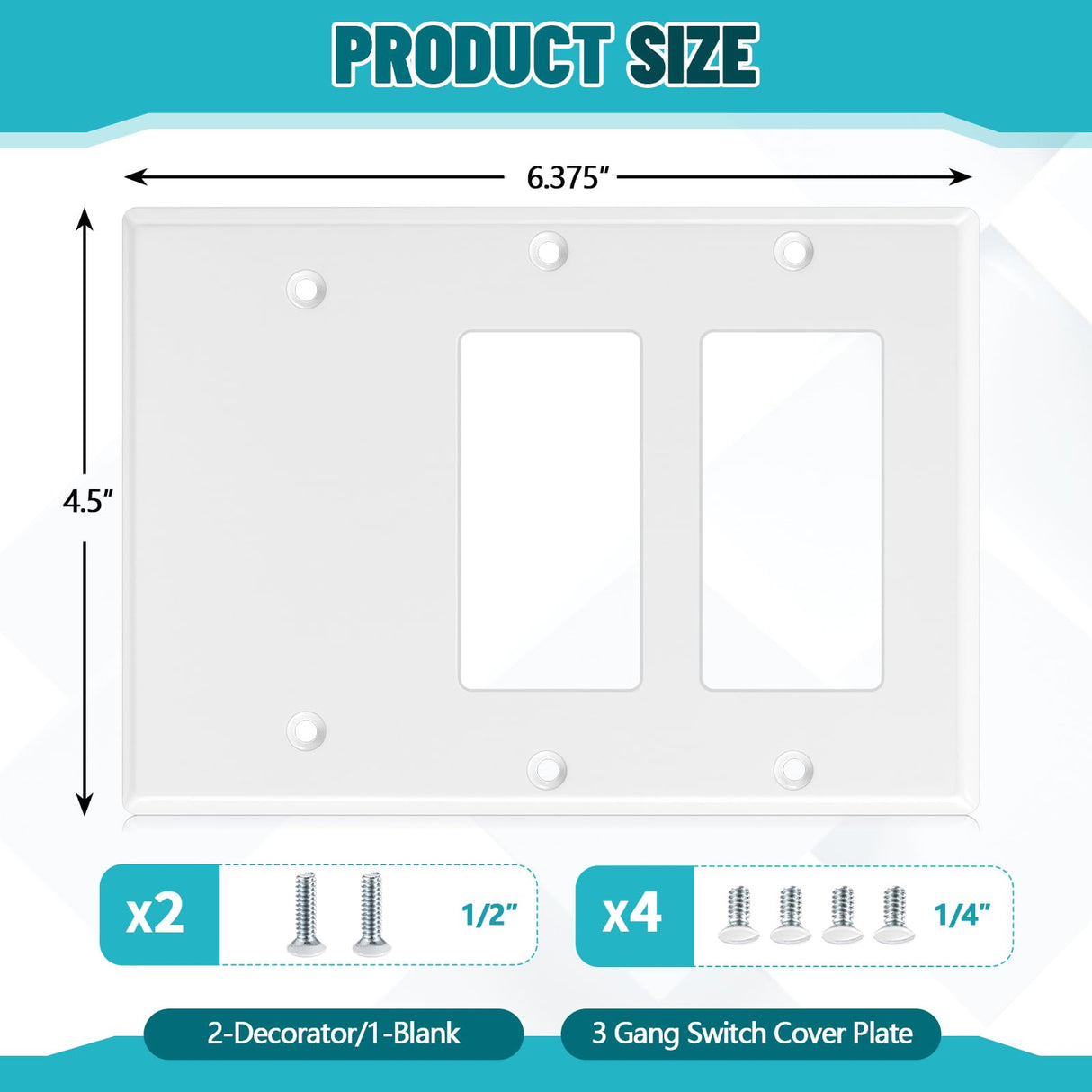 Kingdder 1 Pcs 3-gang 2-decorator 1-blank Wall Plate Standard Size Stainless Steel White Light Switch Plate Gloss Finish Size 3-gang 4.50" x 6.38" Corrosion-resistant Gfci Outlet Receptacle