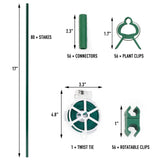 MAXPACE 249pcs Garden Stakes Kit: Includes 80 Sets of Fiberglass Plant Sticks Supports & Accessories for DIY 4ft, 5ft, 6ft, 7ft Stakes for Tomato, Vegetables, Indoor & Outdoor Gardening Supplies