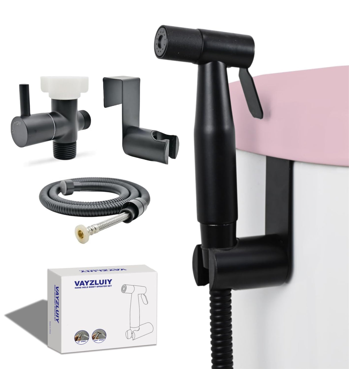 Vayzluiy Handheld Toilet Bidet Sprayer for Toilet-Adjustable Water Pressure Control with Bidet Hose for Feminine Wash, Stainless Steel Brushed Nickel Cloth Diaper for Baby Wash (Matte Black, 1)