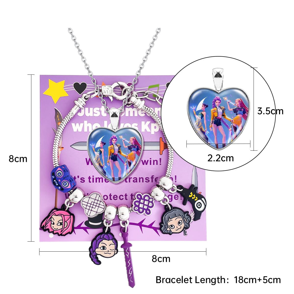 AmaAccess Kpop Charm Bracelet Merch Gifts, Adjustable Cartoon Bangle and Necklace Jewelry Set for Fans Women Christmas Birthday (Set1)