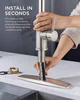 FORIOUS Kitchen Faucet with Pull Down Sprayer, Brushed Nickel High Arc Modern Classic Sink Faucet Stainless Steel with Deck Plate Fit for 1 or 3 Hole for Pot Filler Bar Farmhouse Laundry Rv