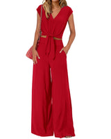 PRETTYGARDEN Women's Casual Summer Outfits 2 Piece Cute Cap Sleeve Tie Front Tops Loose Fit Pant Fashion Airport Outfit(Solid Red,Medium)