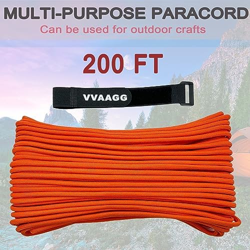 VVAAGG 550 Paracord 200FT - Lightweight and Durable 4mm Nylon Parachute Cord, Tent and Camping Rope, Clothesline - Orange