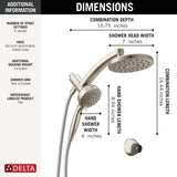 Delta 6-Setting PivotPro 3-in-1 Combination Shower Head with ProClean Spray, Brushed Nickel Round Shower Head Rainfall with Handheld Spray, 1.75 GPM, SpotShield Brushed Nickel 75649SN
