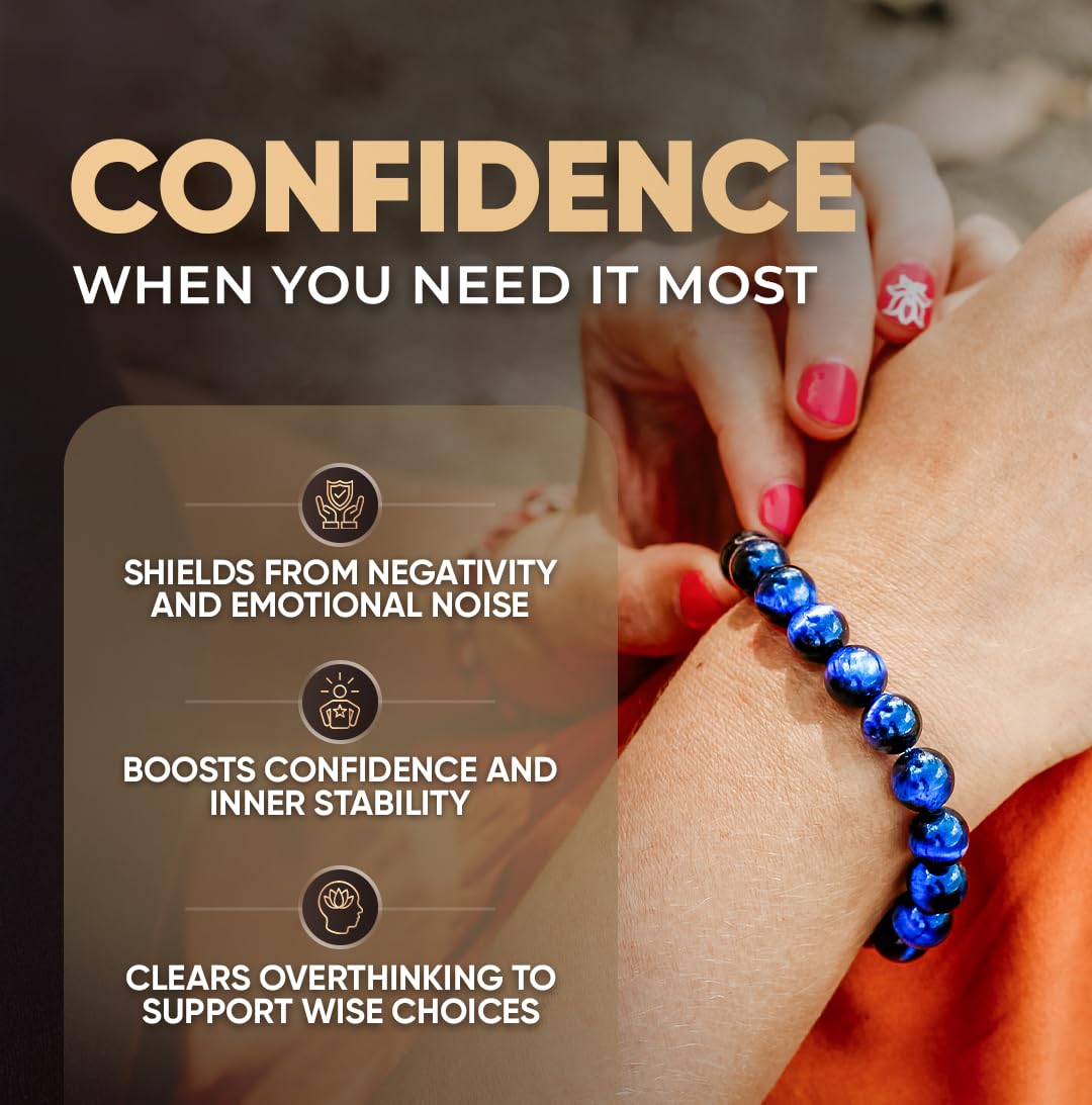 Conscious Items Blue Tiger's Eye Bracelet for Women & Men, Gemstone Beads