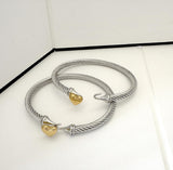 Jeolory Adjustable Twist Stainless Steel Cable Wire 14K Gold Plated Love Heart Charm Bracelets Friendship Open Bangle Wrist Cuff for Women Men