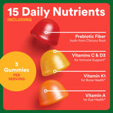 SmartyPants Kids Multivitamin & Fiber Gummies: Prebiotic Fiber to Support Kids Digestion with Vitamin D3, C, Vitamin B12, B6, A, Zinc, Biotin, Folate, Three Fruit Flavors, 120 Count (40 Day Supply)