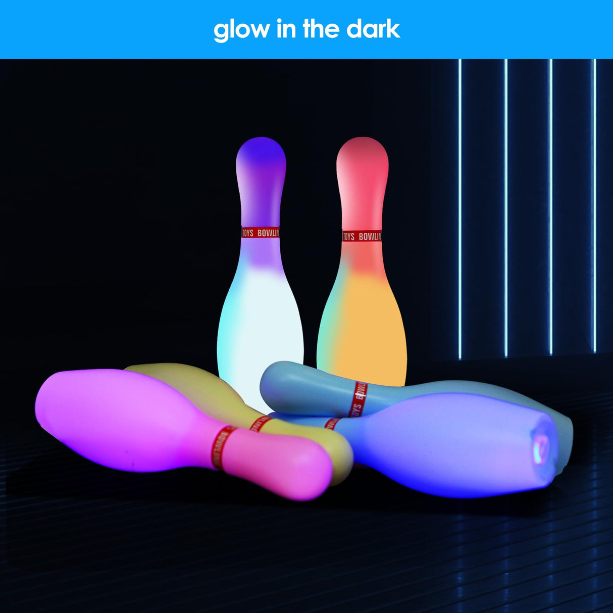 Zloveleexr Light Up Bowling Set, Glow in The Dark Bowling Pins for Outdoor and Indoor Kids Games Fit Christmas New Year Party Gift, Kids Education Motor Skills Toys(bolwing pin 10.23in)